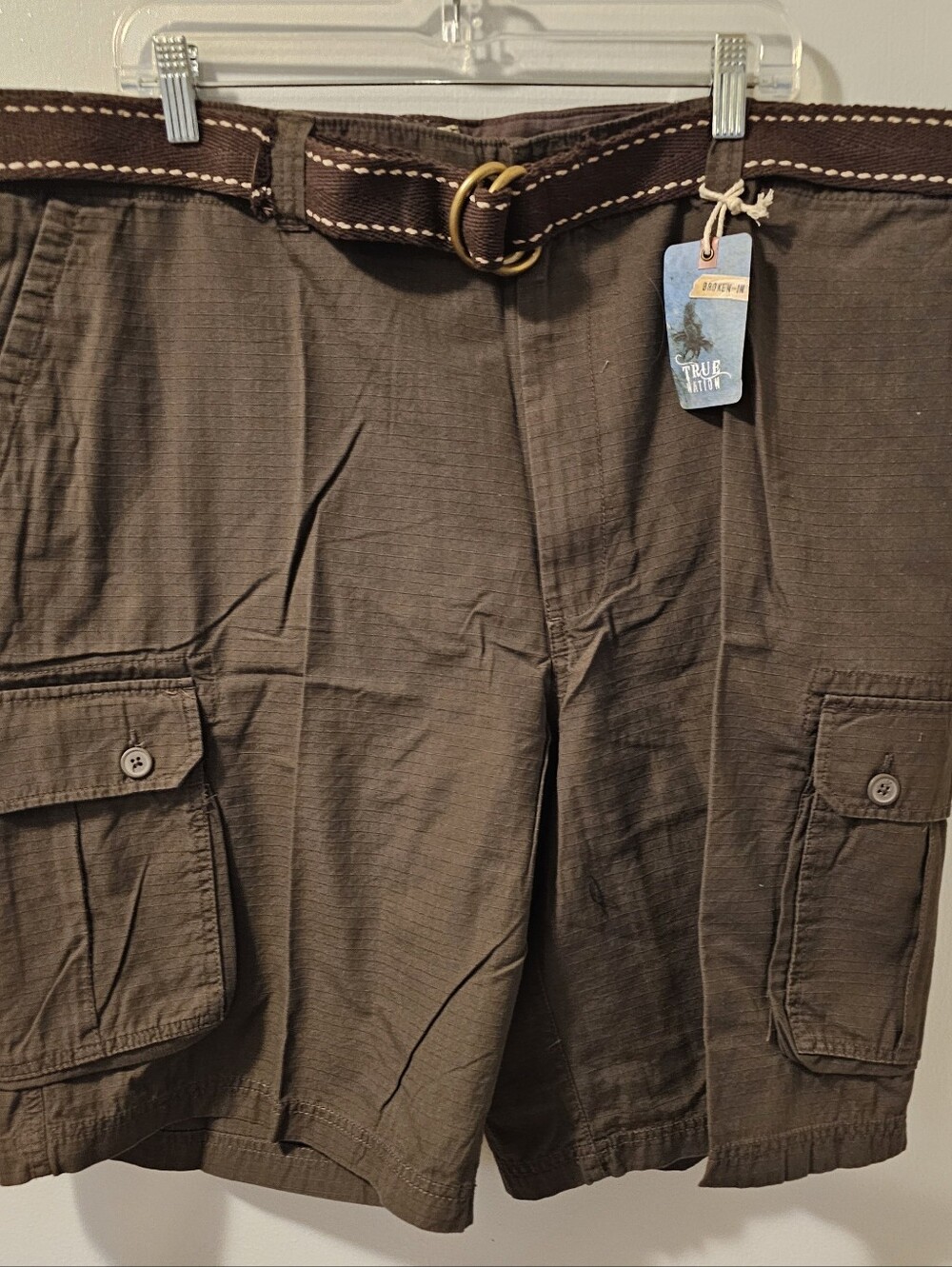 True Nation Ripstop Cargo Shorts W/ Belt Brown Men's Size 48 NWT